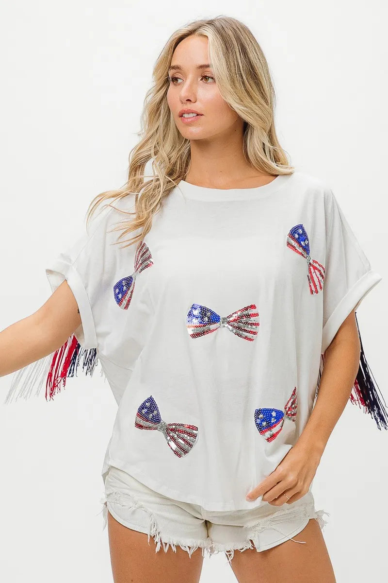BiBi American Flag Sequin Ribbon T-Shirt - Love Salve